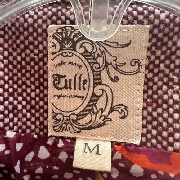 Tulle Y2k Tweed Pea Coat Medium Wool Blend Eggplant Wine Metallic Glimmer - Picture 11 of 13